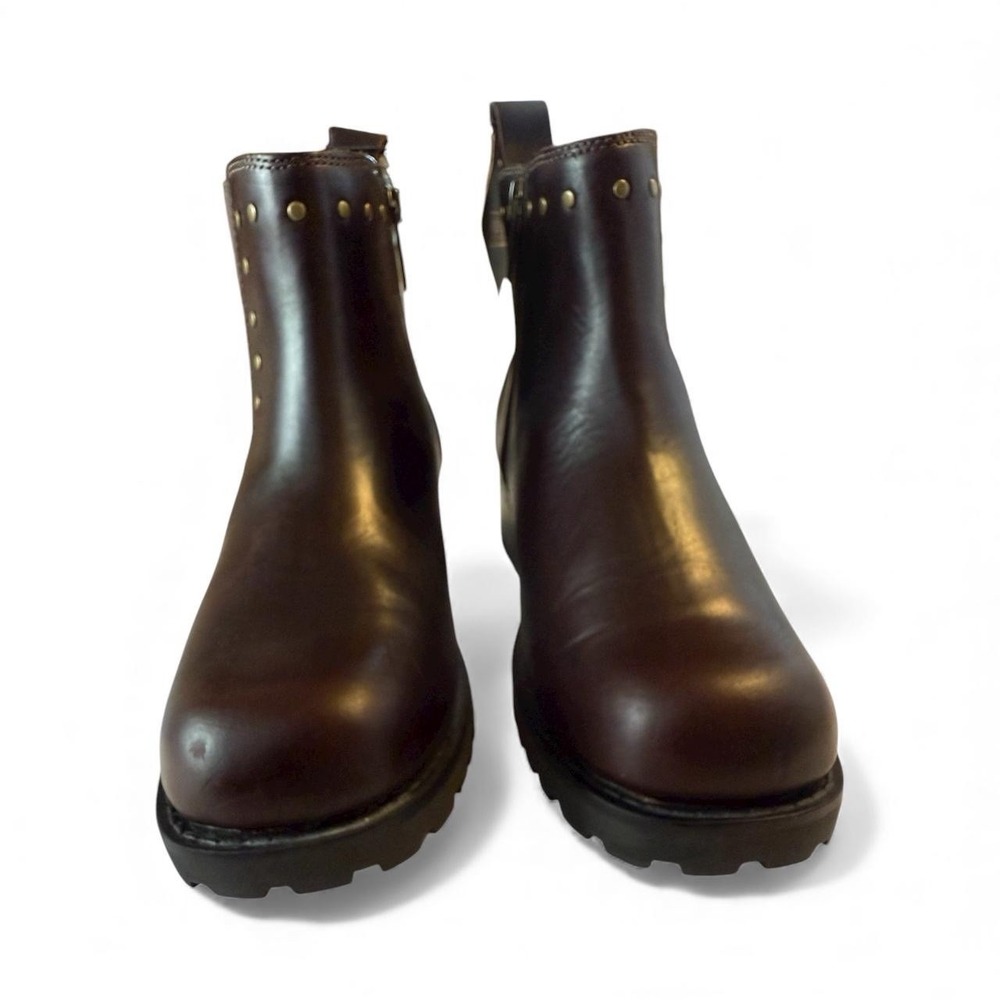 NWT Harley Davidson Women's Studded Chelsea Boots Brown Leather 9.5M Biker Moto